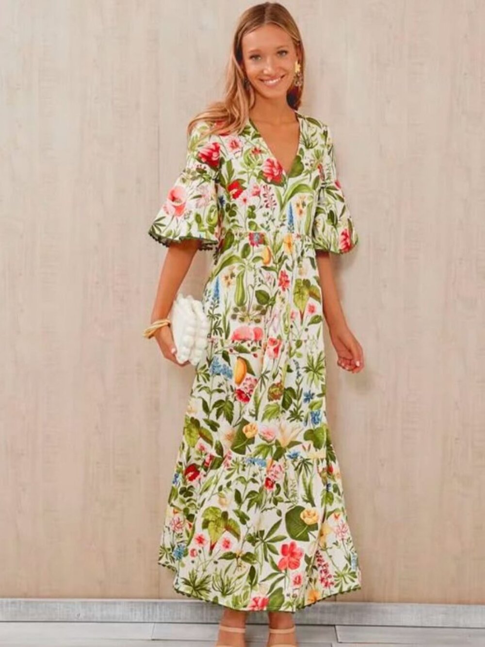 Tuckernuck Blooming Botanicals V-Neck Floral Maxi Dress Size L - Picture 4 of 11